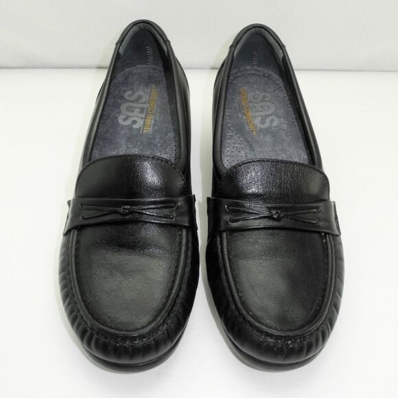 SAS Tripad Comfort Black Leather Loafers Moc Toe Wedge - Women's Size 8 Narrow - Picture 1 of 7